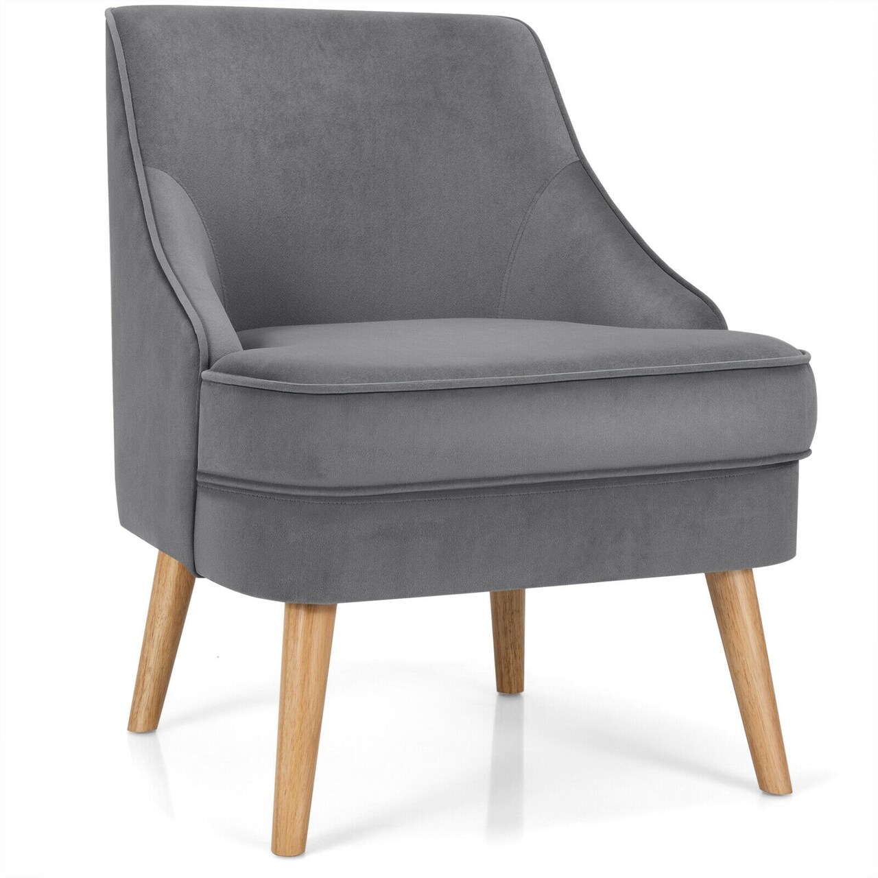 Soft and Comfortable Velvet Upholstered Accent Chair with Ergonomic Curved Backrest and Wooden Legs